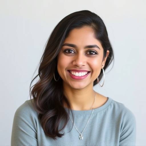 Aisha Patel, Social Media Manager for Mzansi Munchies, with a cheerful expression.