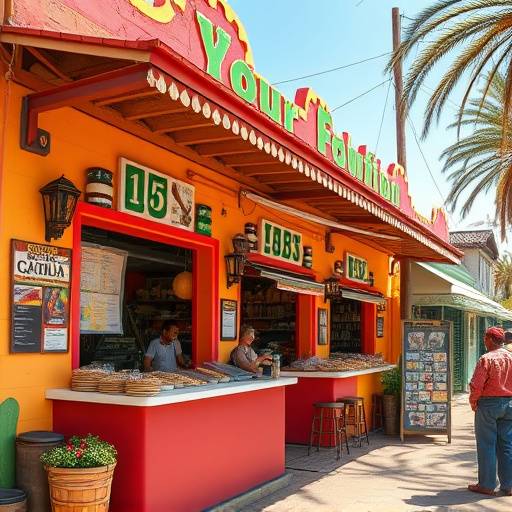 Photo of a colorful storefront showcasing South African street food options